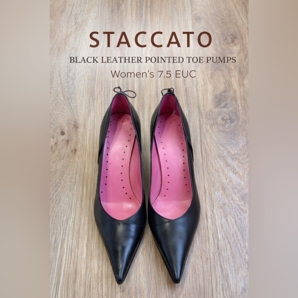 Staccato Black Leather Pointed Toe Pumps Women’s EUC